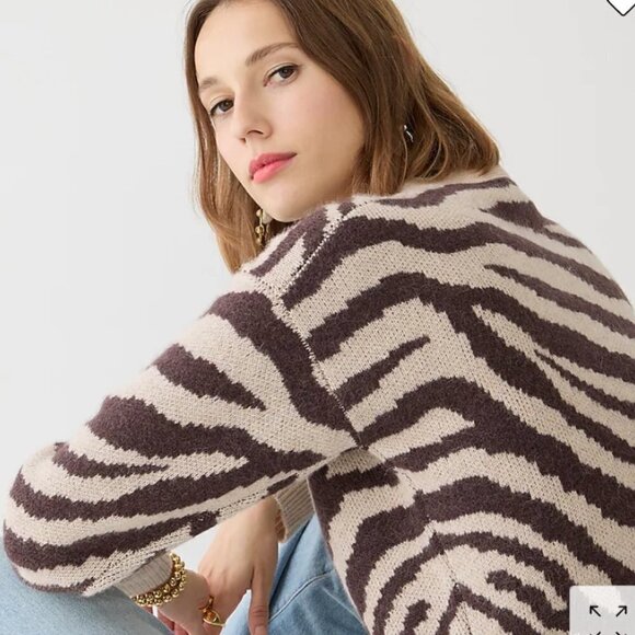 J.Crew Women’s Ribbed V-neck Wool Blend Zebra Stripe Cardigan - Picture 4 of 13